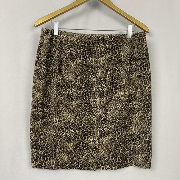 Talbots Velour Skirt Suit Womens 8P Brown Animal Print Jacket Skirt Set 8 Petite - Picture 9 of 16